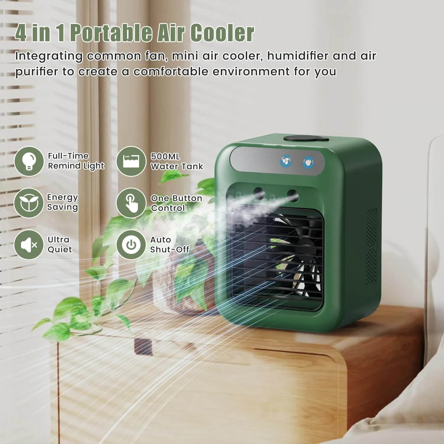 Compacte Oplaadbare Mini-Kamer Airconditioner Met Luchtbevochtiger, 500Ml Tank-Draagbare AC-Eenheid Voor Slaapkamer, Kantoor, Bureau-Whippe