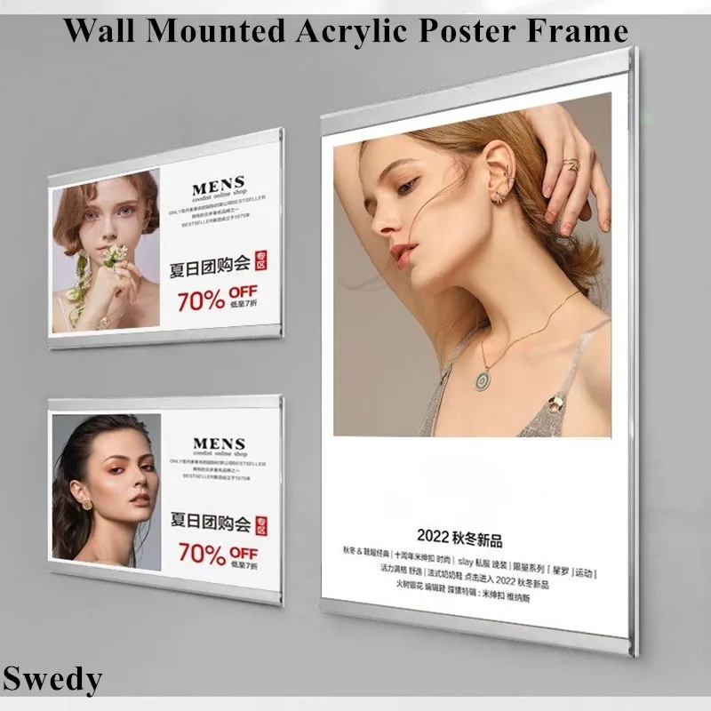 4 Pieces A4 210x297mm Acrylic Sign Holder Board Document Flyer Picture Photo Holder Aluminum Advertising Poster Paper Frame