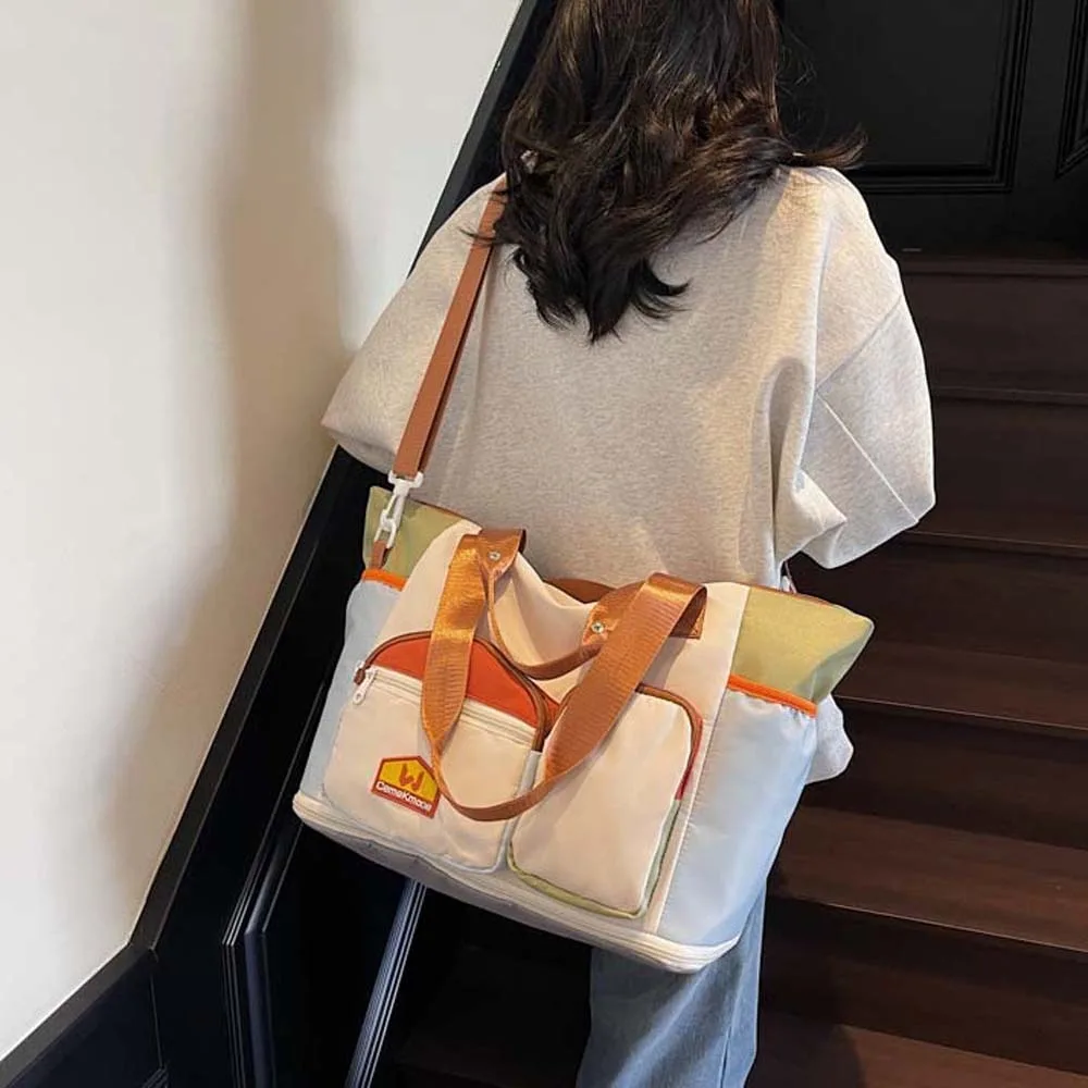 

Расширяемая дорожная сумка из ткани Оксфорд контрастного цвета Складная сумка для фитнеса большой вместимости Многослойный полиэстер