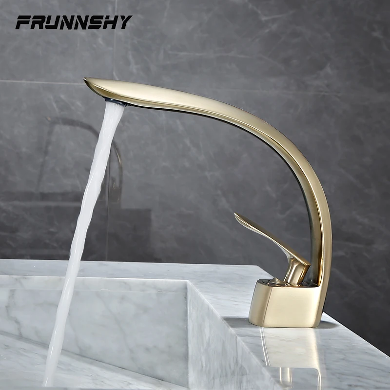 

Brass Faucet Sink Mixer Bathroom Wash Basin Sink Mixer Tap Single Handle Hot And Cold Brush Gold Water Taps Mixer Crane FR623