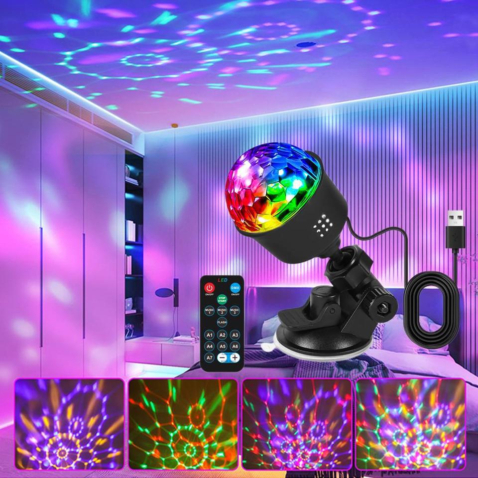  Mini LED Stage Disco Light USB Powered Projector Light RGB Night Light Auto Rotate for Car KTV Lamp Christmas Party Decoration 