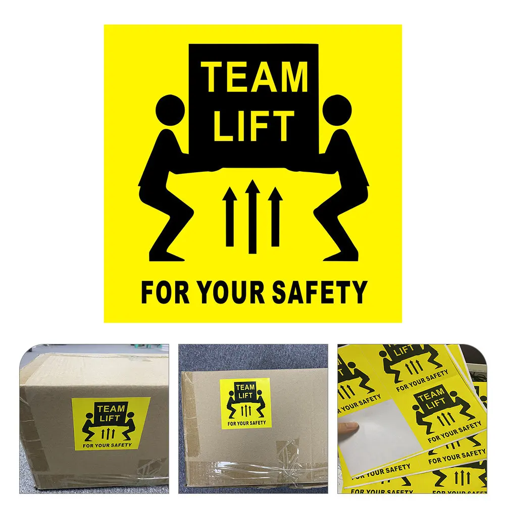 

200Pcs Team Lift Warning Labels Stickers Heavy Object Adhesive Shipping Decals Safety Operation Caution Signs for Industrial Use