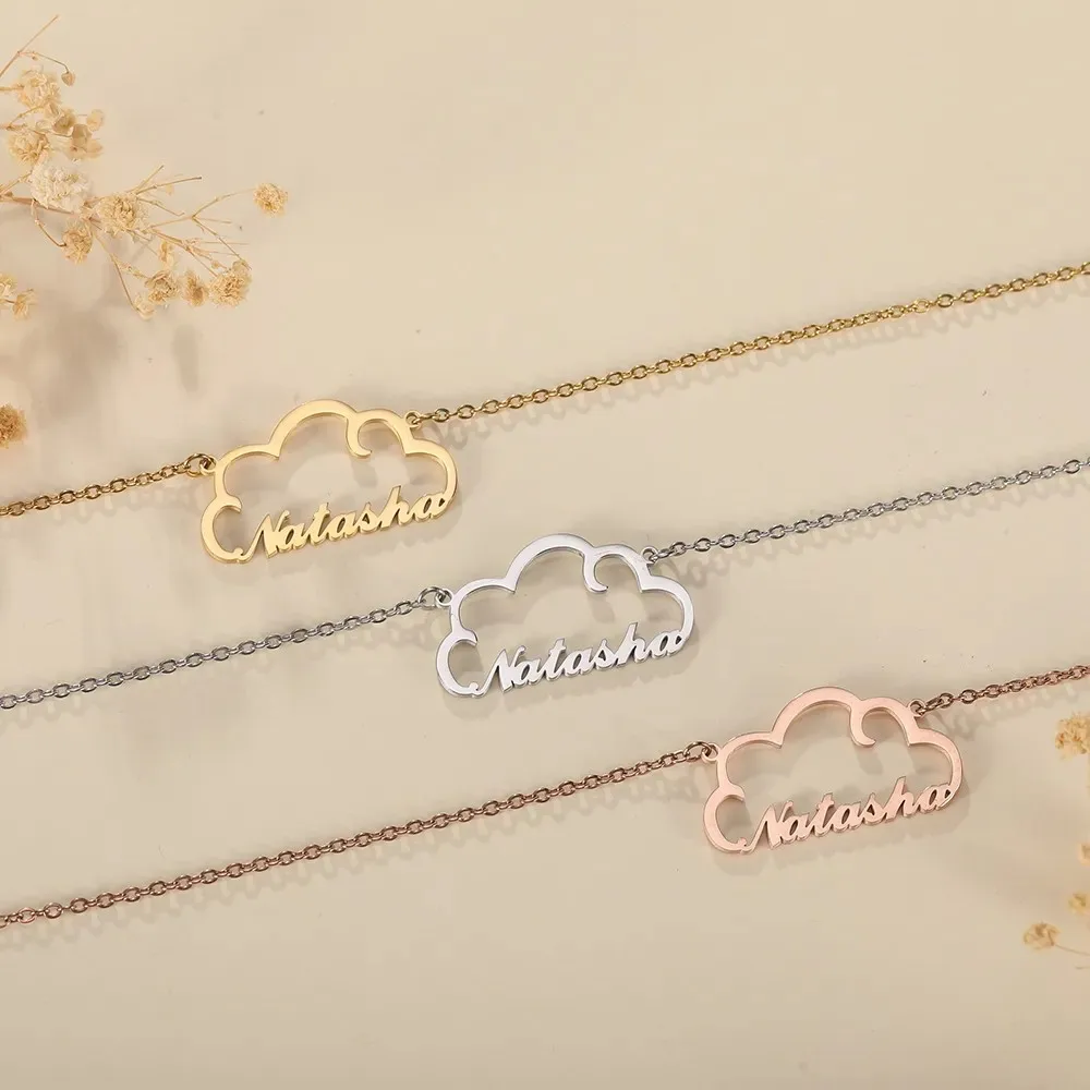 

New Personalized Name Necklace for Women Girls Stainless Steel Custom Cloud Symbols Nameplate Necklaces Jewelry Christmas Gift