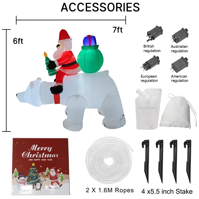2,1 M/6,8 pies inflable Santa Claus montar oso Polar luces LED decoraciones para el hogar juguetes patio adornos de Navidad suministros de decoración navideña