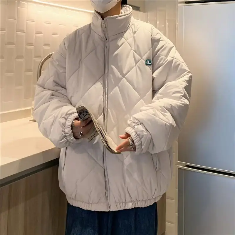 

Retro American Winter Men's Cotton Jaet Thi Warm Simple New Hong Kong Sle Trendy Long Sve Zipper Closure Casual Coat