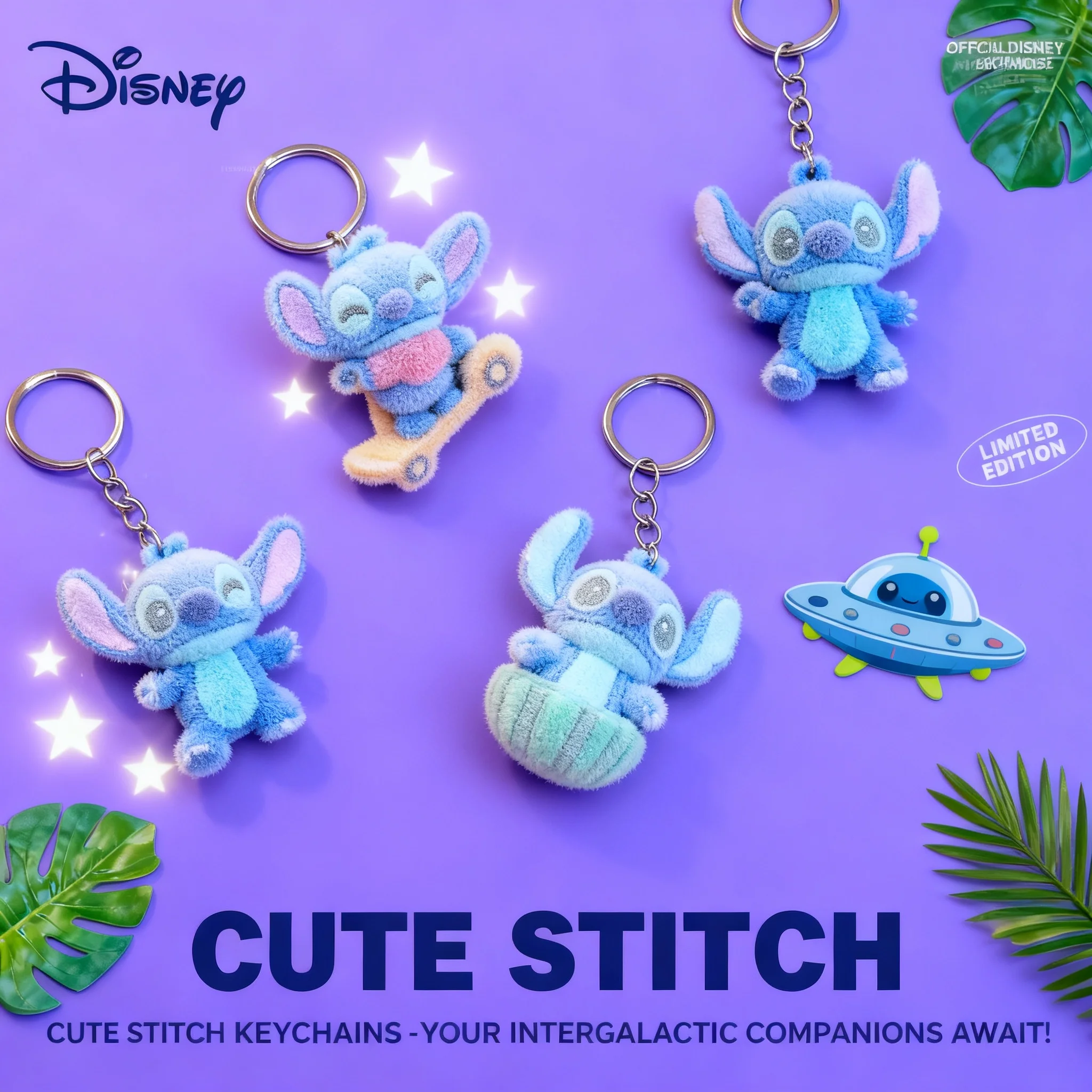 

Disney Cartoon Stitch Plush Flocking Keychain Anime Cute Car Keyring Bag Charm Pendant Decoration Accessories Gift for Kids