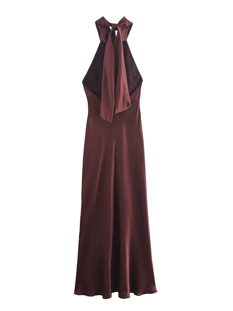 Foridol Halter Satijnen Jurk Vrouwen Sexy Backless Bordeaux Jurk Elegante Maxi Lange Feestjurk Herfst Winter Kerst Vestidos