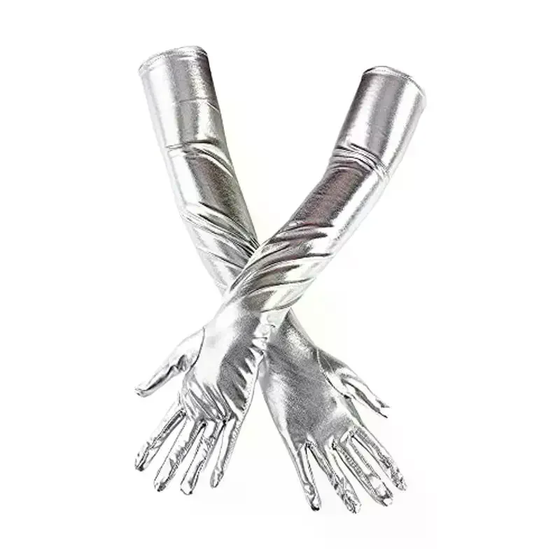 Adult Long Patent Leather Cosplay Gothic Style Nightclub Performance Gloves Halloween Costume Accessories Sexy Tight Gloves