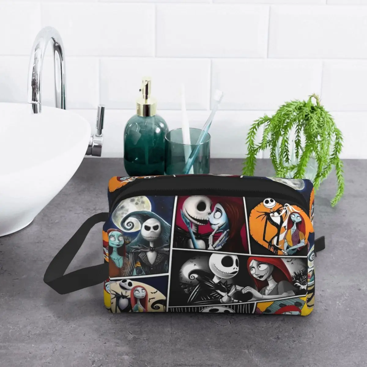 Niestandardowe Halloween Jack Skellington kolaż kosmetyczka dla kobiet podróżny organizer na kosmetyki Kawaii przechowywanie kosmetyczek