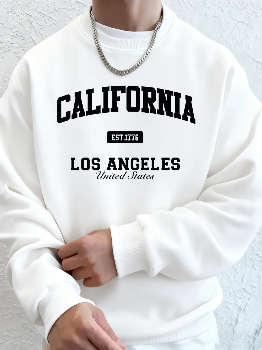 كاليفورنيا لوس أنجلوس طباعة رجالي بلوزات الشتاء Crewneck هوديس الشارع الصوف الدافئة فضفاض البلوفرات ملابس رجالية عادية #1