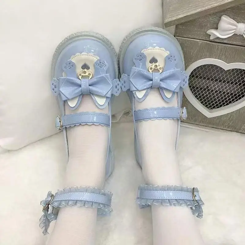 Japanese Harajuku Style Summer Lolita Cute Girl Sweet Sandals Bow Tie Kawaii Chic Mary Janes Shoes Mixed Color Round Toe Casual