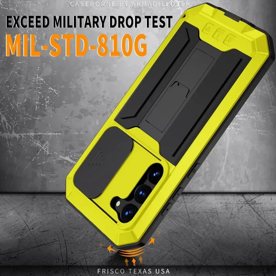 Rugged military aluminum metal housing for Samsung S24Ultra S24 Plus sliding lens cover Heavy Duty shock-proof housing screen