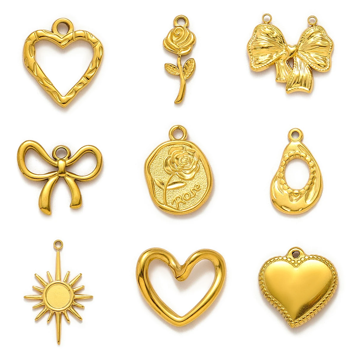 5 יח'\חבילה קסמי נירוסטה bowknot עלה תליוני לב תליוני לב להכנת צמיד אביזר תכשיטים אביזרים הסיטונאי