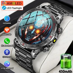 Reloj inteligente militar para hombre, pulsera resistente al agua hasta 1atm, con brújula, GPS, seguimiento deportivo, 450 mAh, con linterna LED