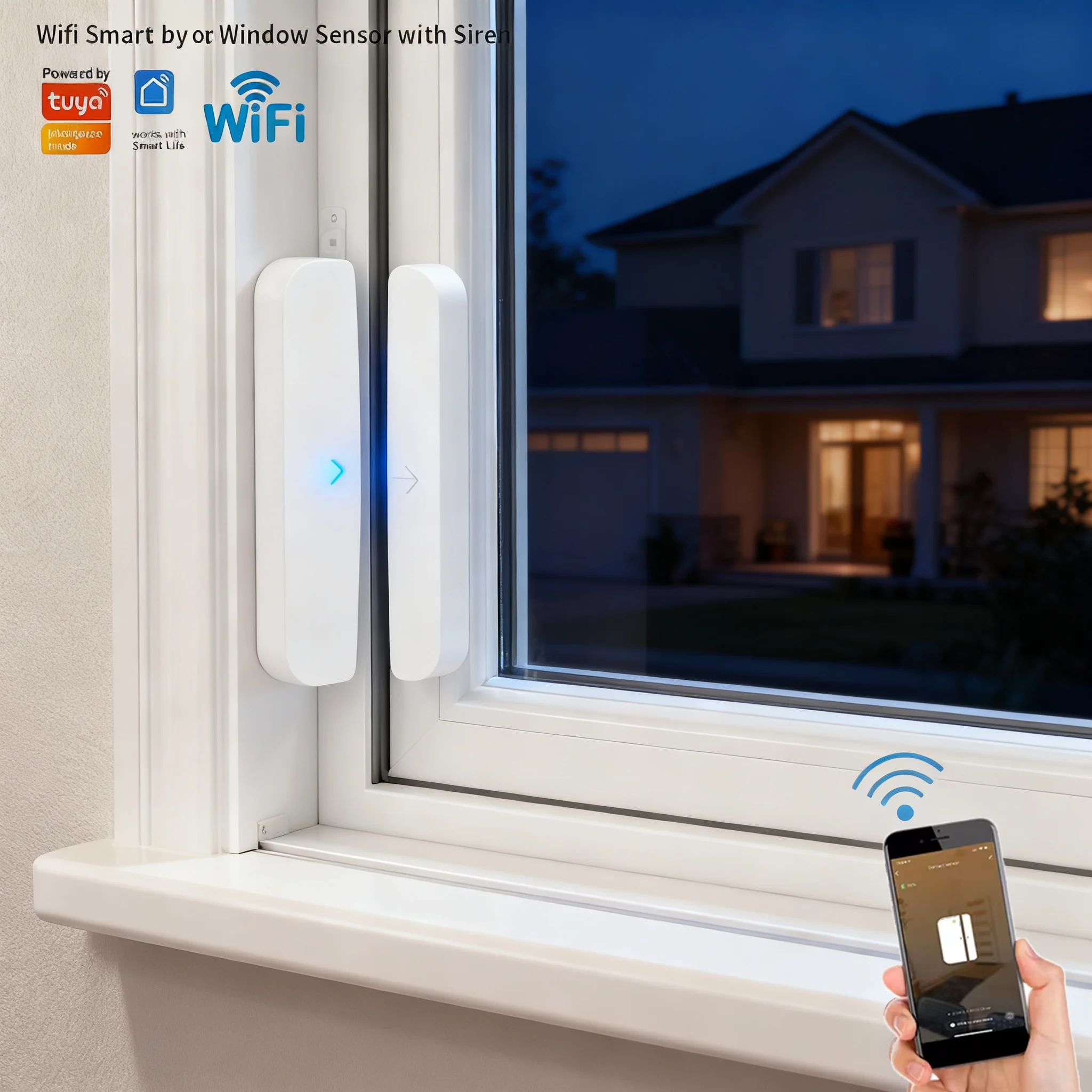 

SIXWGH Tuya WiFi Smart Sensor for Home Window Door Anti-Theft Security with Smartlife App Remote Control Magnetic Sensors