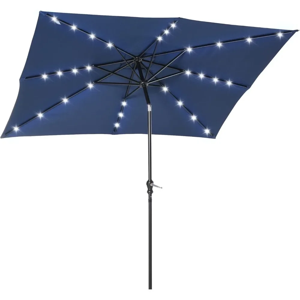 

9' x 7' Solar Umbrella, LED Lighted Patio Umbrella for Table or Base with Tilt & Crank, Outdoor Umbrella for Garden, Deck,
