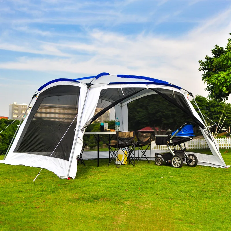 Grande tente de camping d'extérieur, abri solaire hexagonal avec parois en maille pour la pêche, le barbecue, la plage et le pique-nique