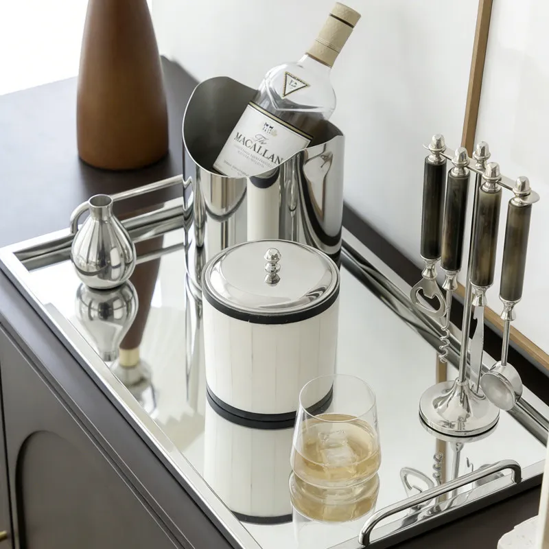 Indian stainless steel beige beef bone storage tank tray, decorative barrel wine set coffee table jewelry ornament