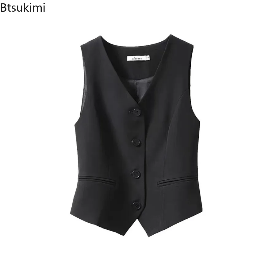 Women's Fashion Suit Vest  Short Style Solid Color V-neck Sleeveless Jacket Elegant Office Vest  Slim Fit Casual Street Cardigan