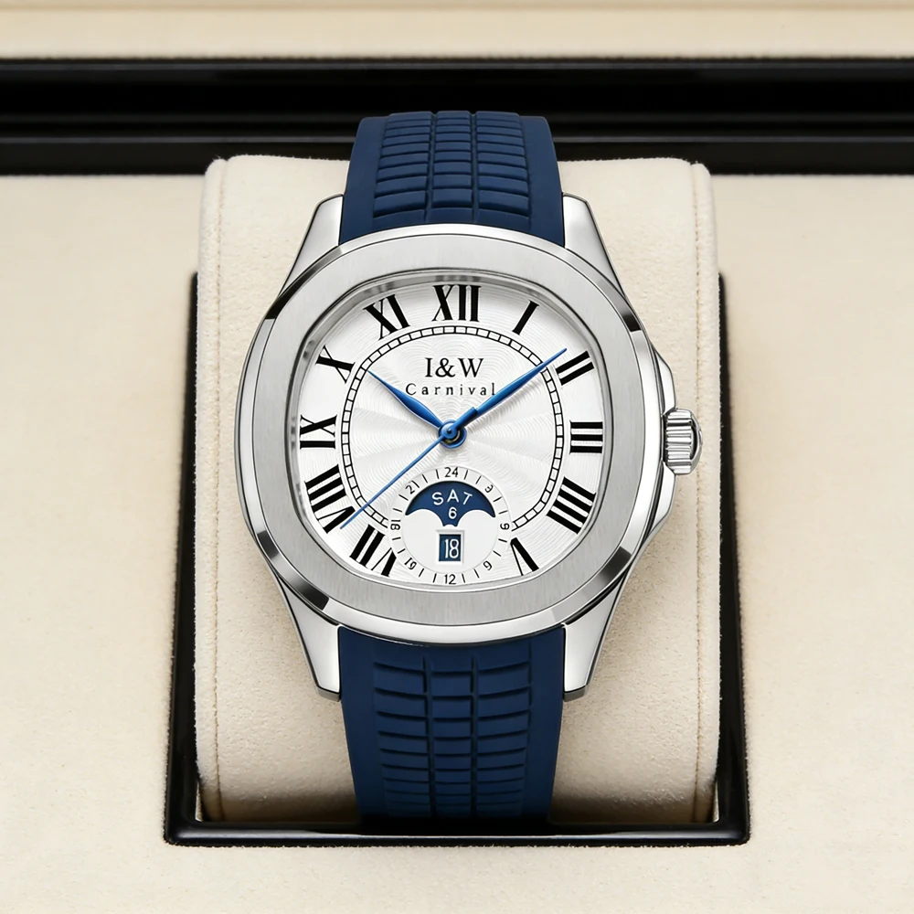 Carnival New High-End Imported Movement Mechanical Watch for Men Waterproof Luxury Brand  Week Calendar Automatic Men‘s Watches