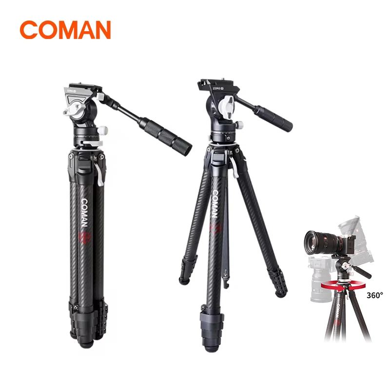 

Coman Zero-V Full Carbon Fiber Video Travel Tripod With Fluid Drag Pan Ball Head Photography Camera Tripod For DSLR Cameras