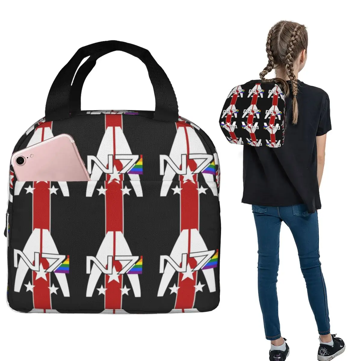 N7 Pride, Mass Effect Insulated Lunch Bag for Women Children Leakproof Food Boxes Thermal Lunch Box Tote