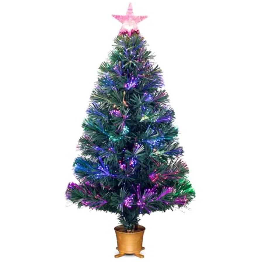 

3Feet Pre-lit Mini Fiber Optic Tabletop Artificial Christmas Tree Small Xmas Tree with Stars Decorations