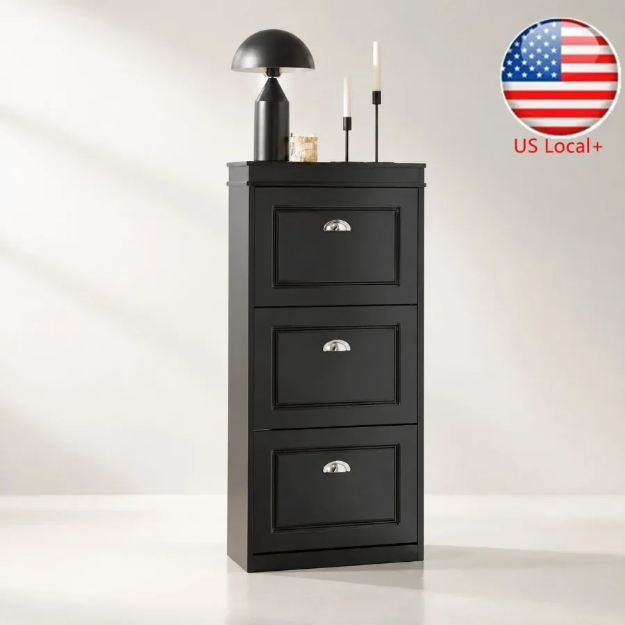 Shoe Cabinet with 3 Flip Drawers for entryway, engineered wood, white, space-saving and quick-access design