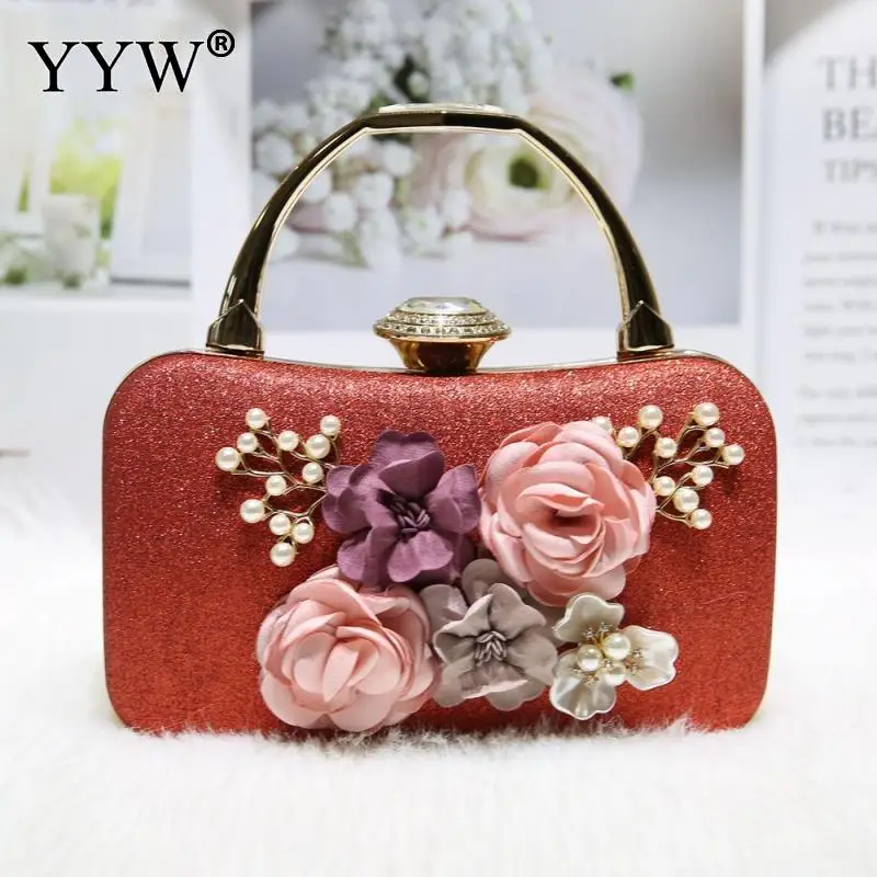 

2023 Women Evening Day Dinner Bag Handmade Flowers Pearl Shaped Clutches Lady Handbag Luxury Wedding Purse Chain Shoulder Bags