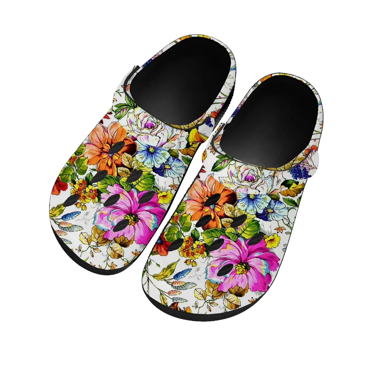 

Pretty Dark Tropical Flower Print Home Clogs Custom Water Shoe Mens Womens Teenager Sandals Garden Clog Breathable Hole Slippers