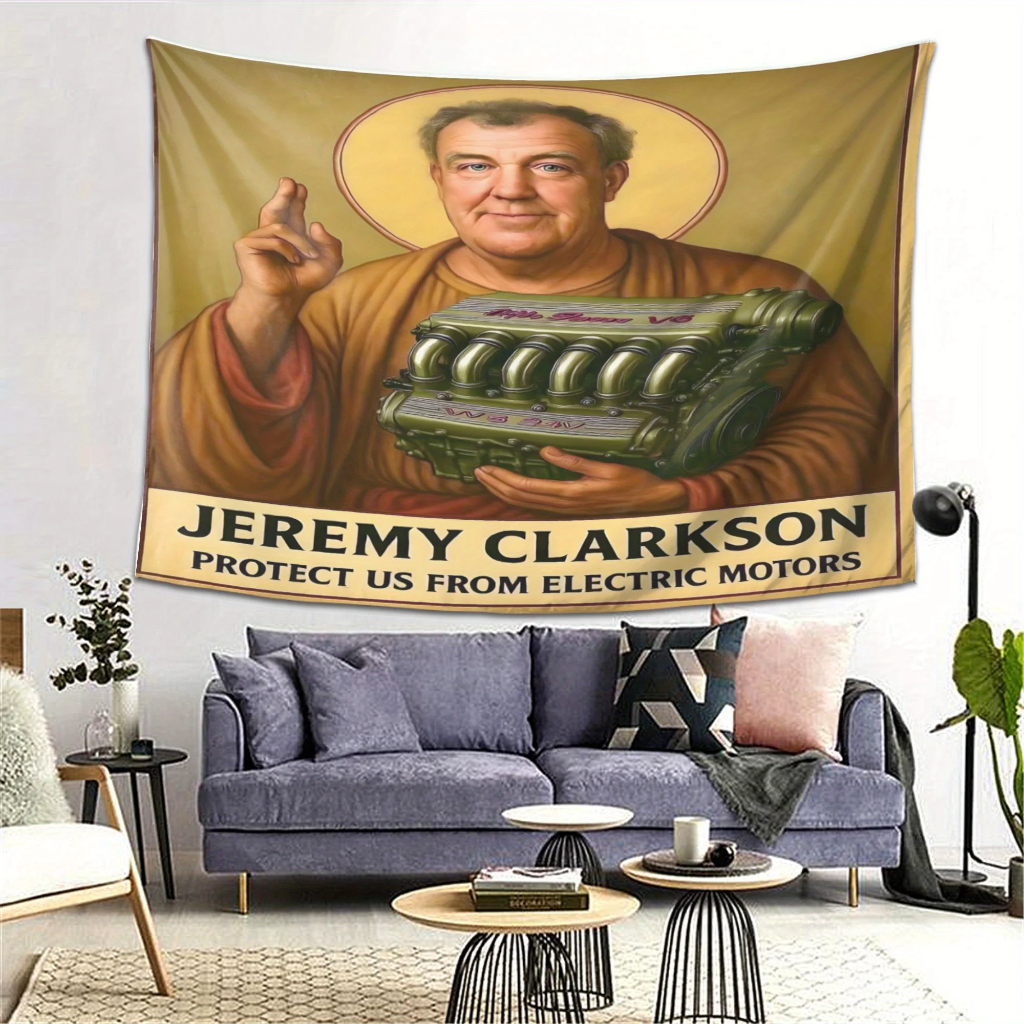 Tapiz Decorativo VIKAMA con Diseño de Jeremy Clarkson, Mural para Sala de Estar, Fondo de Sofá, Decoración de Pared para Habitación de Entusiastas de Autos
