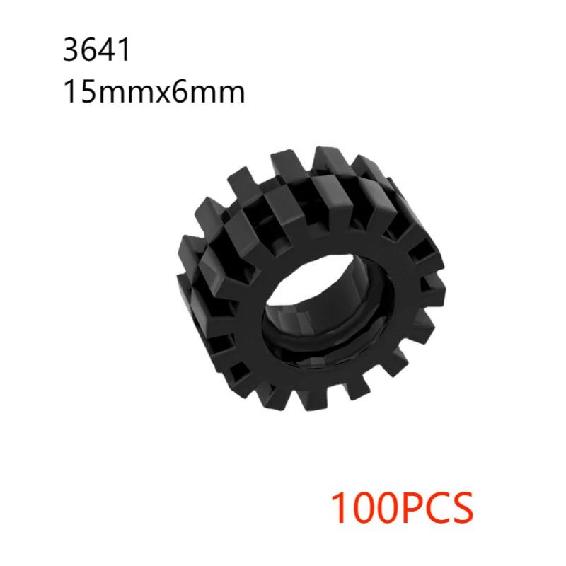 Building Blocks Vehicle Parts 50g with 100PCS Tyre 15mm D. x 6mm Wheel Skin 87414/3641 Technical Bricks DIY Assembles Toy Gift