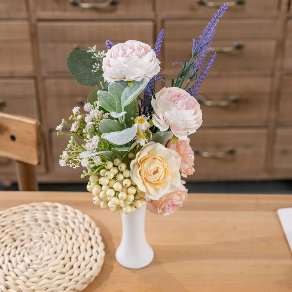 

4PCS Weddings Birthday Parties Artificial Peonies Silk Roses Artificial Flowers For Home Decor Artificial Plant Blue