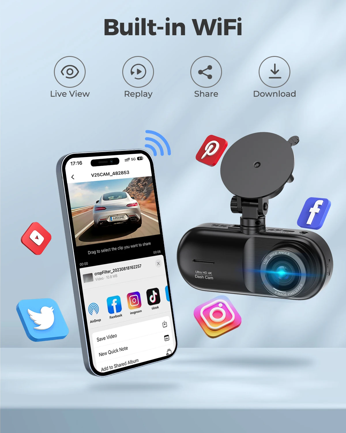 3 Channel Ultra HD 4K Dash Cam for Car DVR Camera Video Recorder Auto With WiFi GPS IR Night Vision 24h Parking Mode Black Box