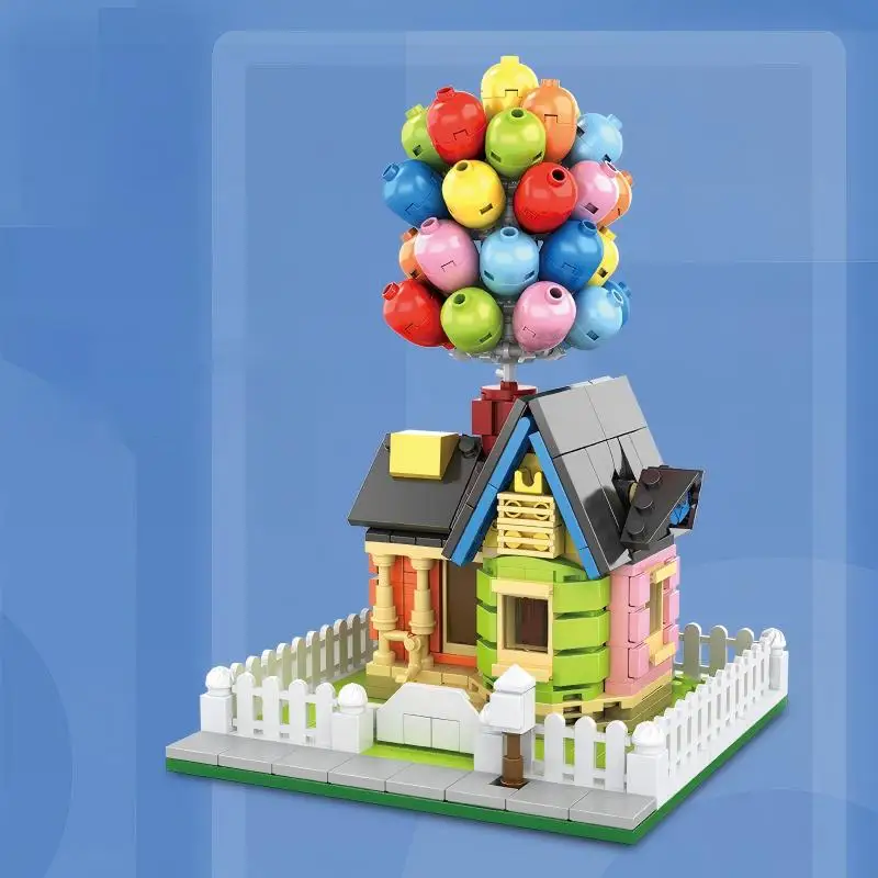 Balloon Flying House Building Blocks, Colorful Balloon Design, DIY Assembly, Desktop Decor, Ideal Gift for Hobby Collectors.