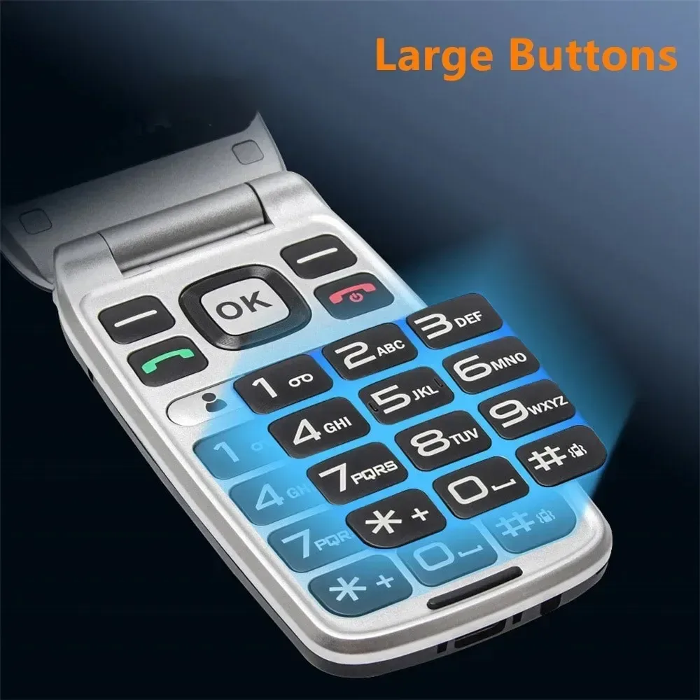 UNIWA V202T 4G Flip Senior Phone 2.4 Inch Dual Screen Emergency Call Button Feature Phone 1450mAh Big Push-Button For Elderly