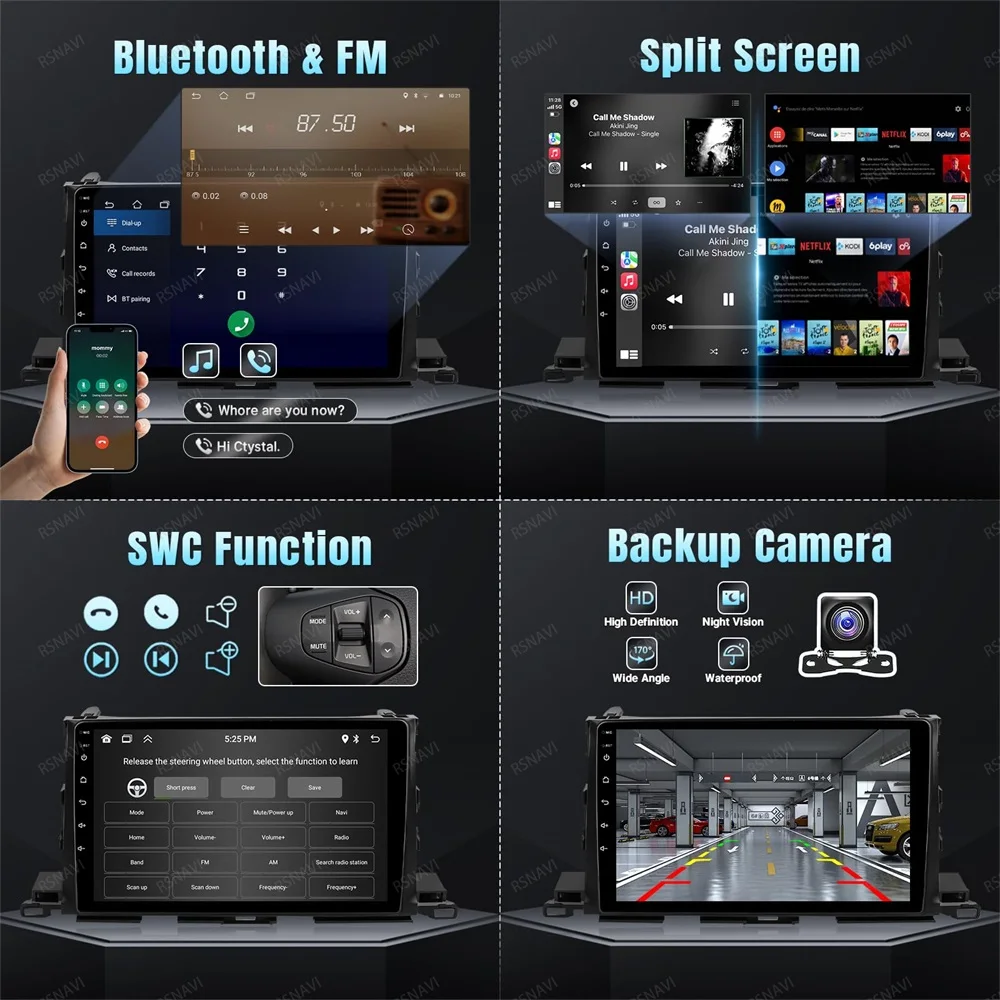 Android 14 Car Radio For Toyota Highlander 2014 2015 2016 2017 2018 2019 Carplay Auto Multimedia Video Player 4G WIFI GPS NAVI