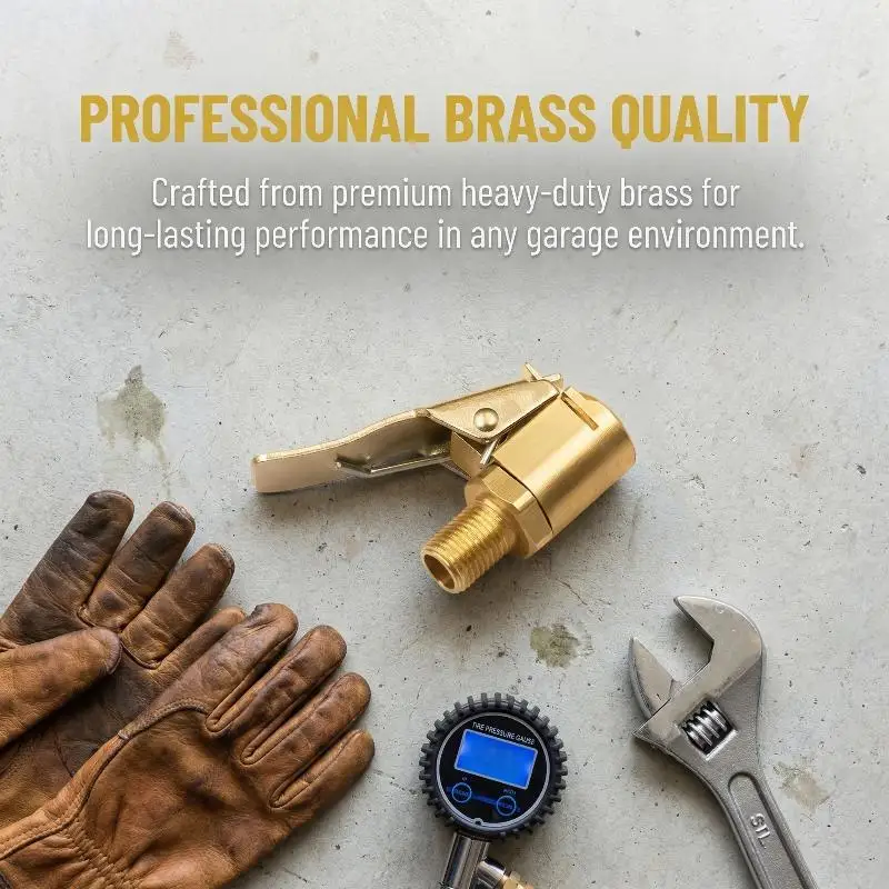 

[R]Brass Locking Nozzle Tire Air Chuck Clip Adapter - Automotive Grade For Efficient Inflation