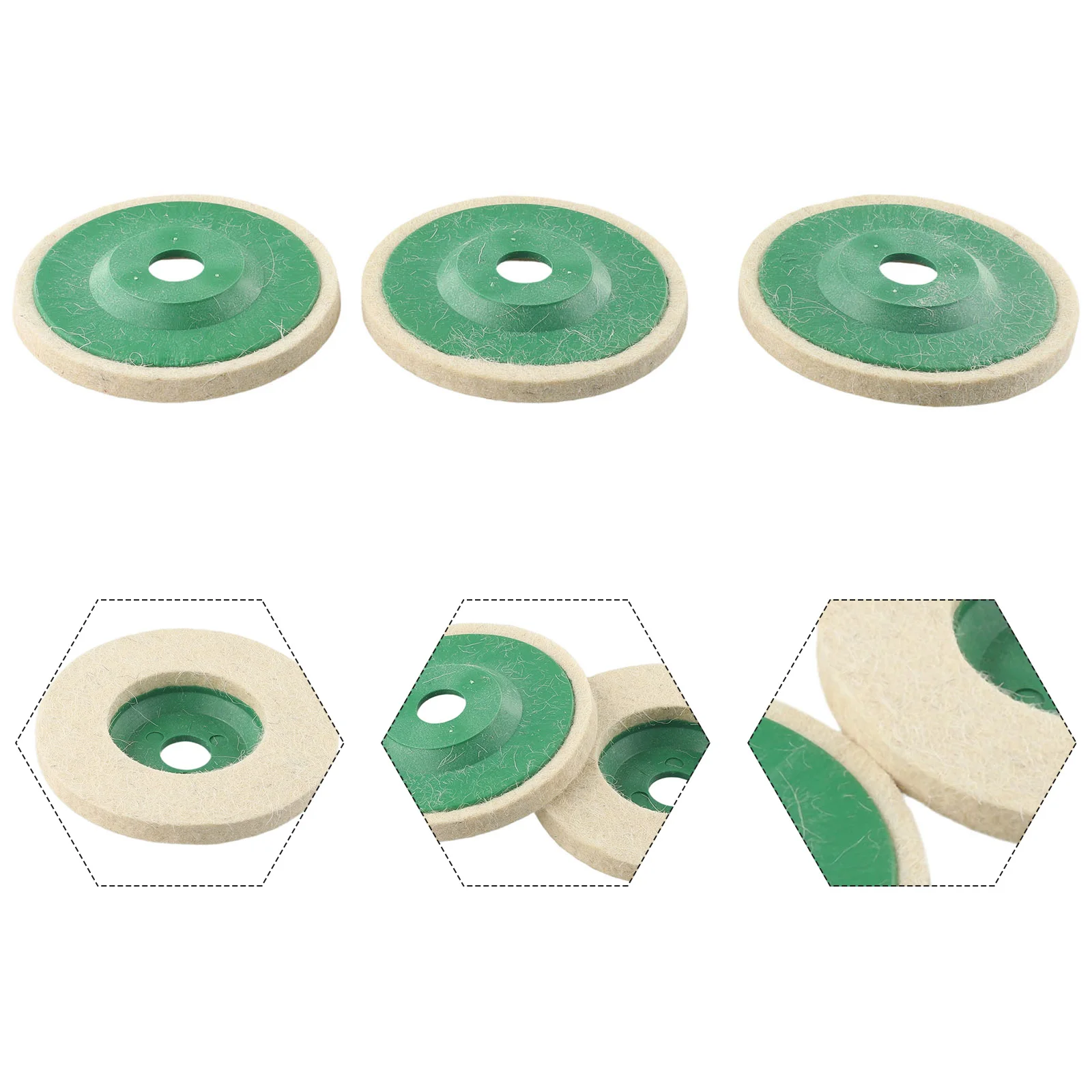 Feltro per ruota lucidante per smerigliatrice angolare per metallo, vetro, ceramica, lana bianca + verde, diametro interno 100 mm, 16 mm/0,63 pollici