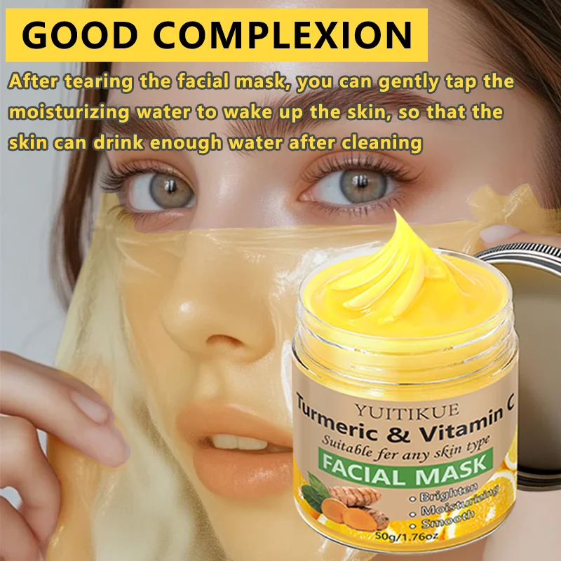 YUITIKUE Máscara Facial de Cúrcuma &amp; Vitamina C - Clareia, Hidrata e Suaviza TODOS os Tipos de Pele