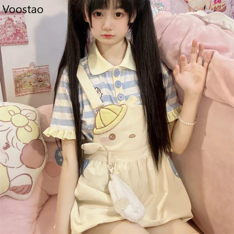 Sweet Lolita Style Shorts Women Casual Kawaii Cartoon Embroidery Overalls Short Pants Japanese Girls Cute Party Bloomers Shorts