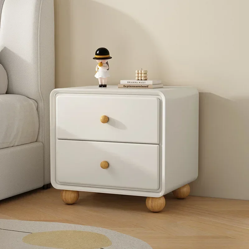 Multi-functional Solid wood paint bedside table Cream wind household bedroom small bedside storage cabinet sturdy and durable