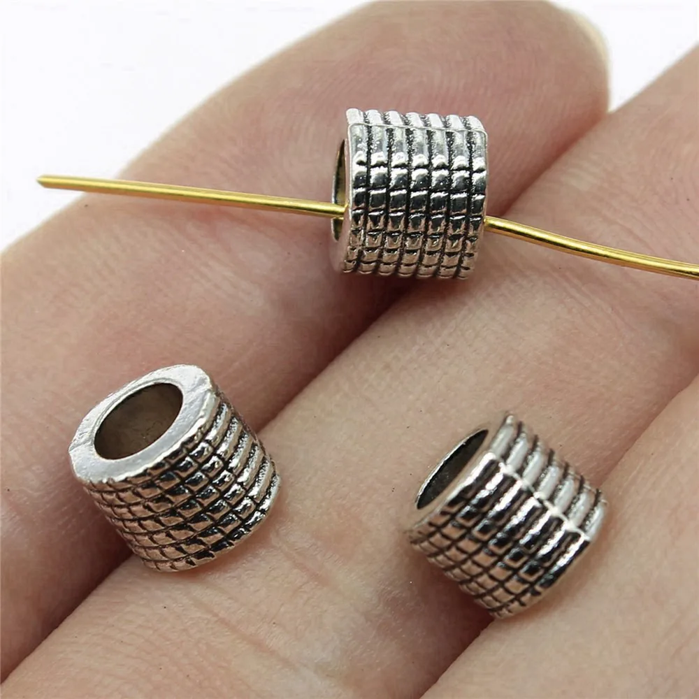 Jewelry Materials Engraved Pattern Tube Spacers Beads Big Hole Beads Handmade Findings 5pcs