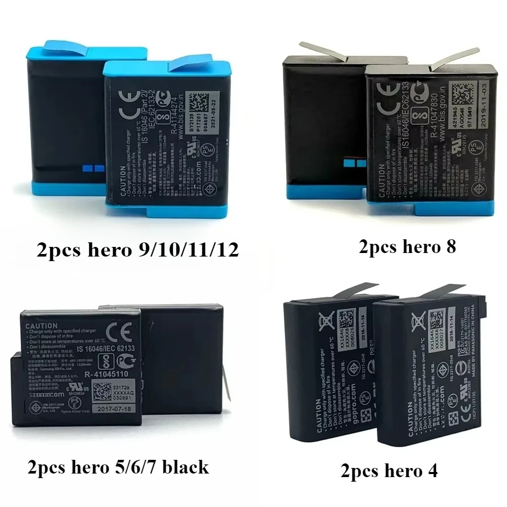 (2PCS) 100% Original Genuine Rechargeable Battery for Gopro HERO12 /11 /10 /9 /8 /7 Black /6/ 5 /4 hero 12 11 10 9 8 Camera Part