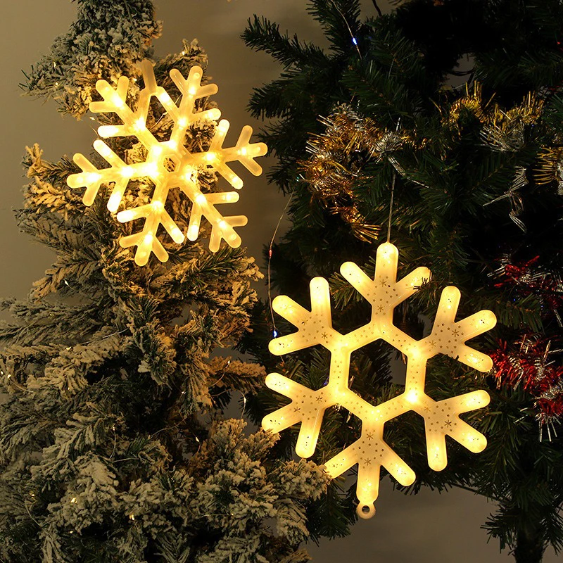 Christmas LED Light Snowflake Battery Case Hanging Battery-operated Window Ornaments Decoration for Home Xmas New Year Decor