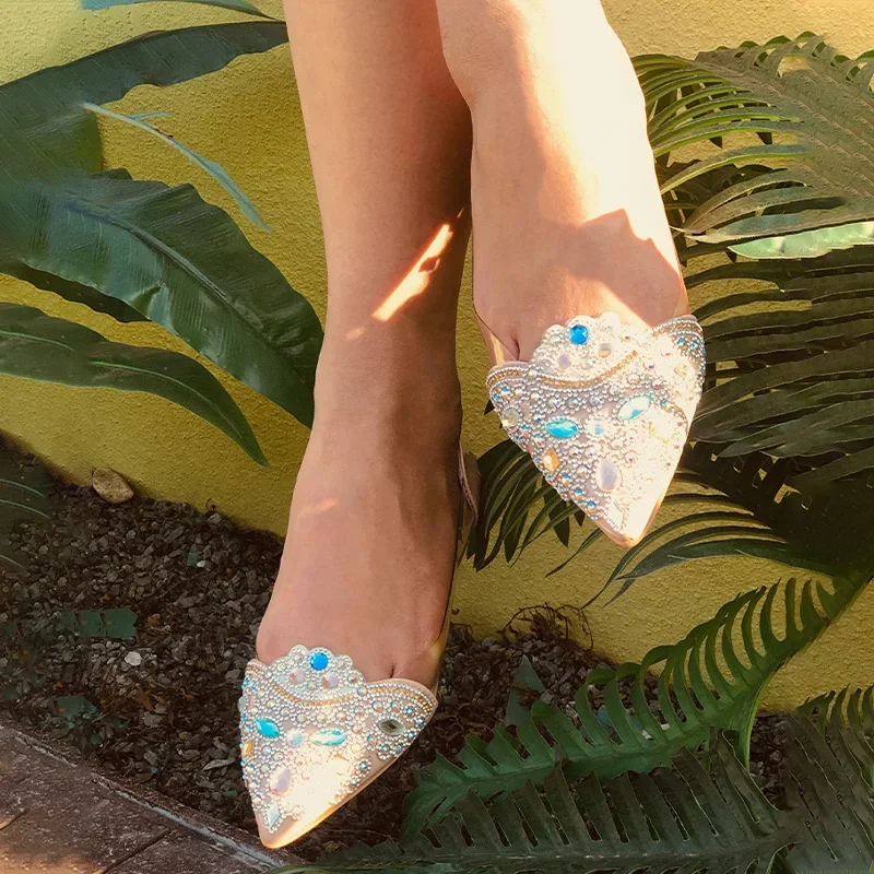 Summer Women Ballet Flat Rhinestone Pointy Ballerina Soft Sole Slip on Casual Female Crystal Elegant Wedding Shoes Ladies Spring