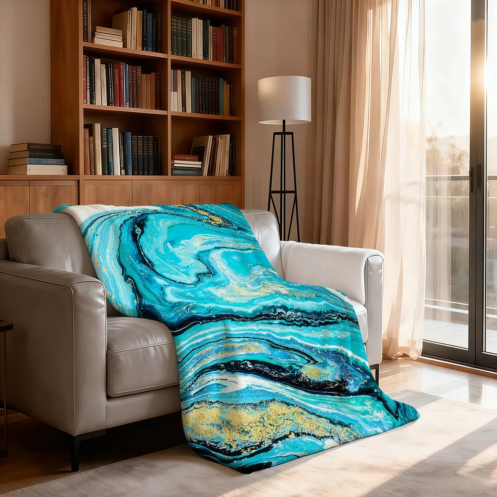 Dark Blue Marble Blanket Soft Throw Blanket for Home Bedroom Bed Sofa Picnic Travel Office Rest Cover Blanket Gift