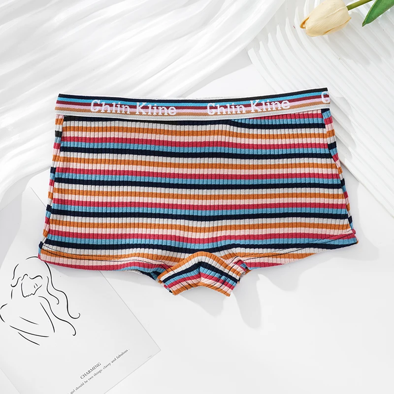 GK Brand Young Fashion Women Panties Colorful Striped Super Elastic Flinsy Antibacterial Boyshorts Boxers Ladies Shorts