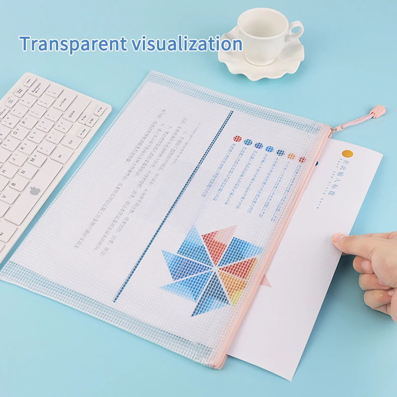 Macaron Mesh Zipper Bag Student Subject Waterproof Bag Document Test Paper Storage Cosmetics Tote Gift Stationery Bag
