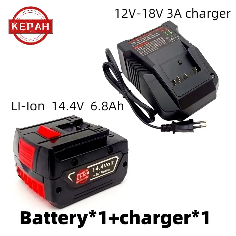 Lithium ion battery 14.4V, 6.8Ah, rechargeable, for electric drills, GBH GDR GSR 1080 DDS180 BAT614G BAT607 BAT607G